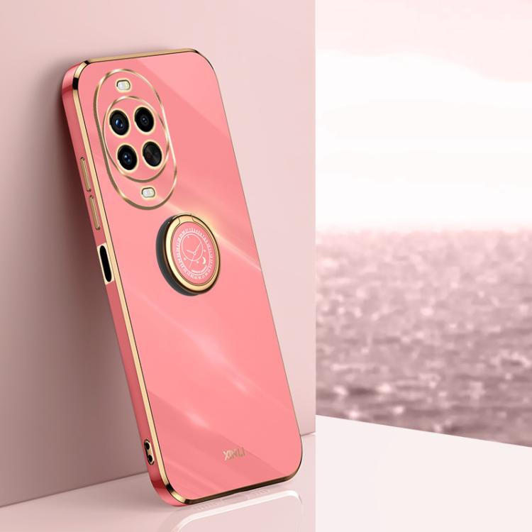 Funda de TPU con borde recto 6D galvanizado y soporte para anillo para Huawei Nova 14 Ultra XINLI (rojo espino)