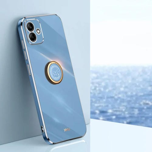 Estuche para Teléfono Xinli Samsung Galaxy A05 TPU Electrochapado 6D Borde Recto Soporte Anillo (Azul Celestial)