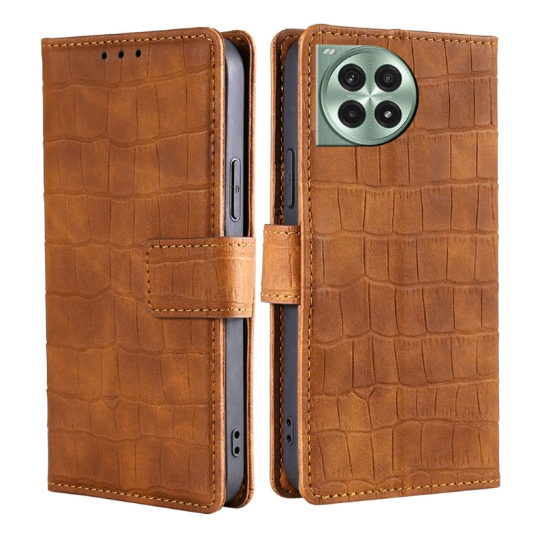 Funda de Piel para OnePlus Ace 3 Pro 5G con Cierre Magnético y Diseño Cocodrilo (Marrón)