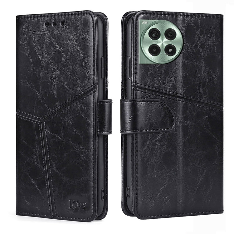 Funda de Cuero con Costuras Geométricas para OnePlus Ace 3 Pro 5G (Negra)