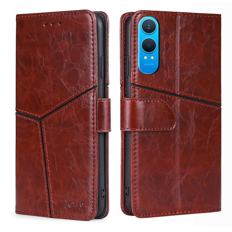 Funda de Cuero para OnePlus Nord Ce 4 Lite 5G con Costuras Geométricas (Marrón Oscuro)