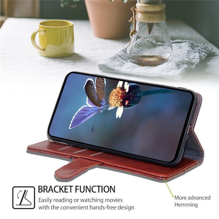 Funda de Cuero para OnePlus Nord Ce 4 Lite 5G con Costuras Geométricas (Marrón Oscuro)