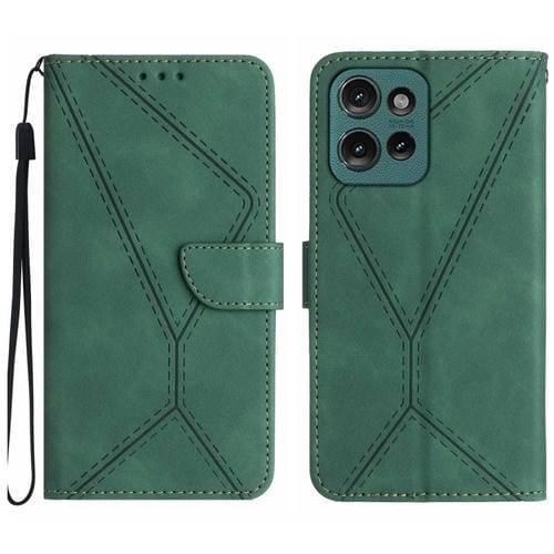 Funda de Cuero con Relieve y Costuras para Motorola Edge 50 Neo (Verde)
