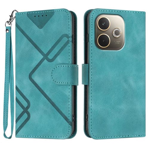 Funda de Piel con Diseño de Líneas para Oppo A5 Pro 5G (Azul Claro)