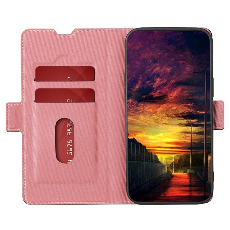 Funda de Cuero Textura de Sarga con Botones Laterales para OnePlus Nord Ce 4 Lite 5G (Rosa)