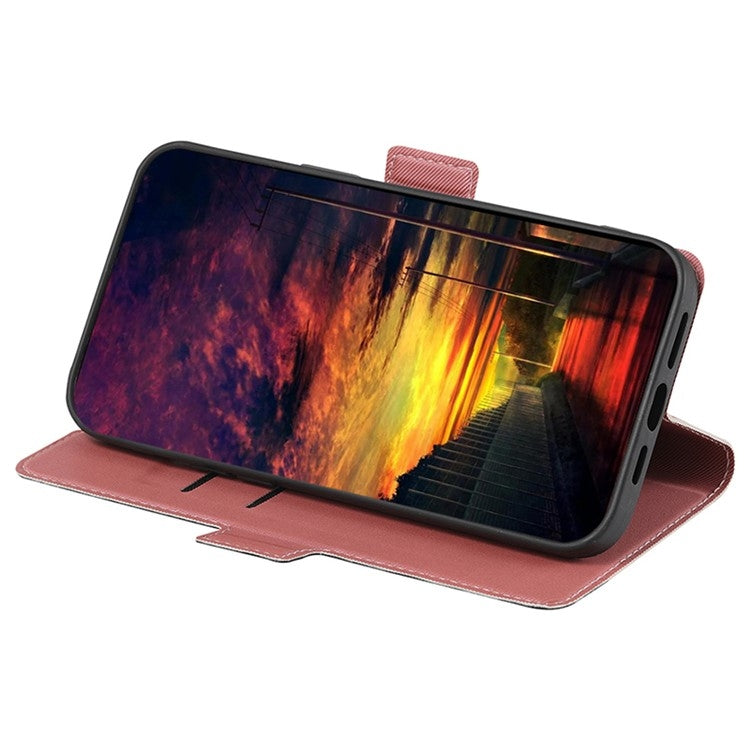 Funda de Cuero Textura de Sarga con Botones Laterales para OnePlus Nord Ce 4 Lite 5G (Rosa)