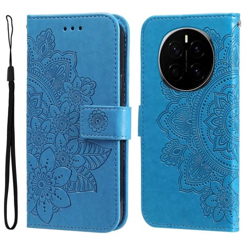 Funda de Cuero Honor Magic7 con Estampado de Flores de Siete Pétalos (Azul)