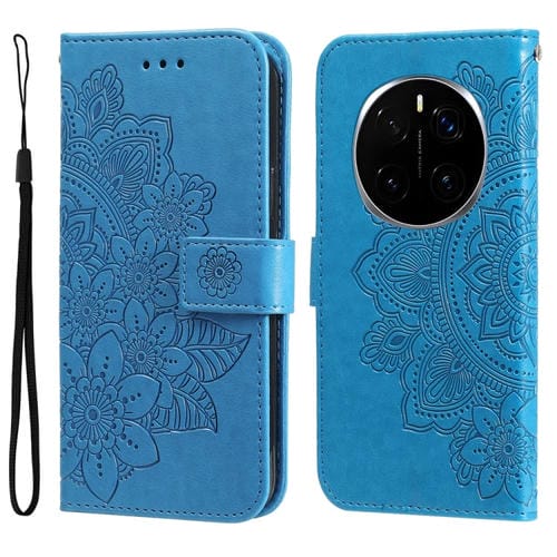 Funda de Cuero con Relieve Flores Siete Pétalos para Honor Magic7 Pro (Azul)