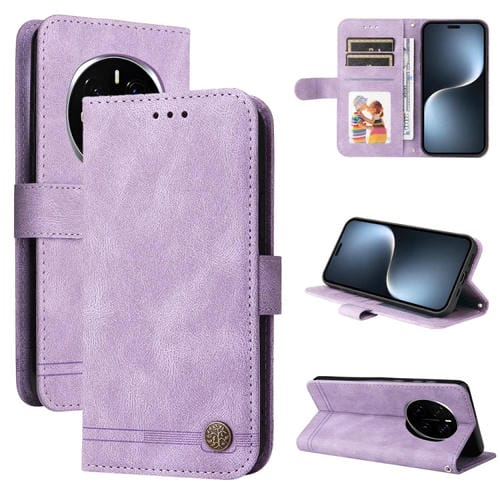 Funda de Cuero con Botones de Metal y Diseño Árbol de la Vida para Honor Magic7 Pro (Morado)