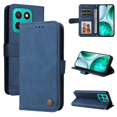 Funda de Cuero para Honor X8C 4G con Botones Metálicos y Diseño Árbol de la Vida (Azul)