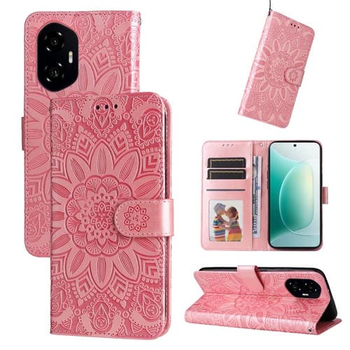 Funda de Cuero Honor 300 con Estampado de Girasoles en Relieve (Oro Rosa)