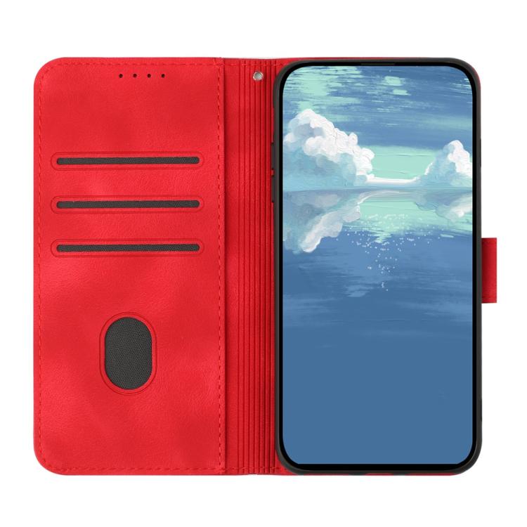 Funda de Cuero para Huawei Nova 8 Se con Diseño de Líneas y Tacto Suave (Rojo)