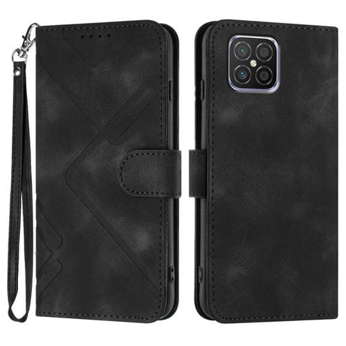 Funda de Cuero para Huawei Nova 8 Se con Diseño de Líneas y Tacto Suave (Negra)