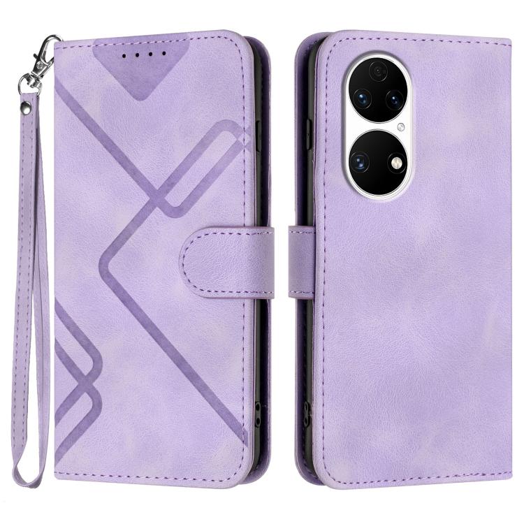 Funda Piel Sintética Huawei P50 Diseño de Líneas (Morado Claro)