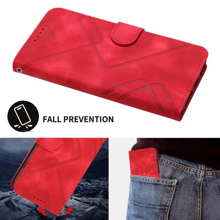 Funda de Piel Sintética con Diseño de Líneas para Huawei P50 Pro (Roja)