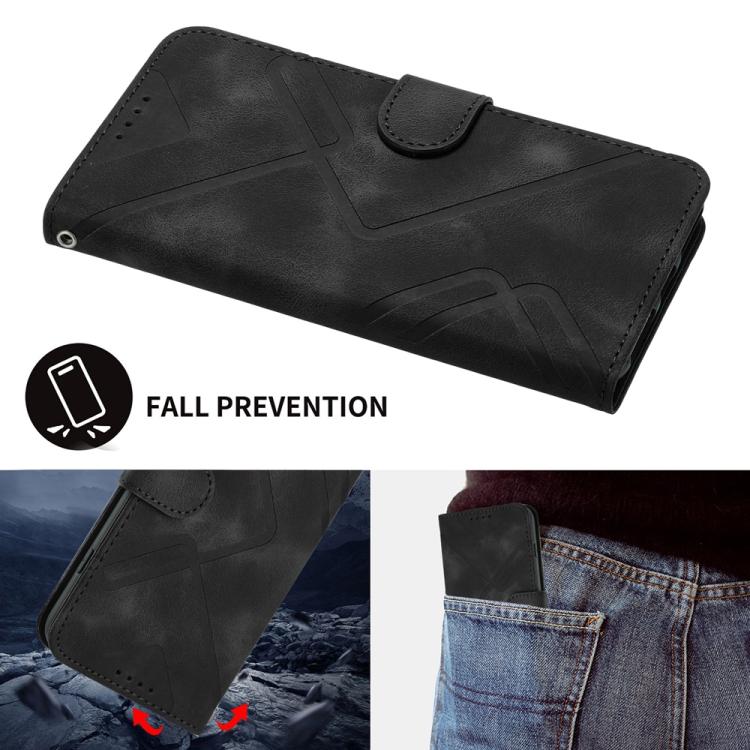 Funda de Piel Sintética para Huawei P50 Pro con Diseño de Líneas (Negra)