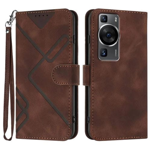 Funda de Cuero Huawei P60/P60 Pro Diseño de Líneas Tacto Suave (Café)