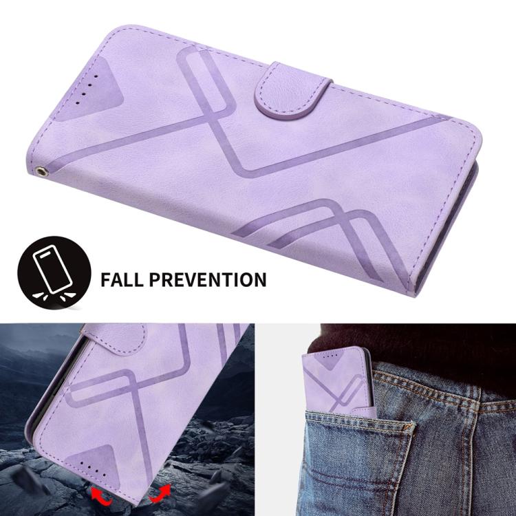 Funda de Cuero Huawei P60/P60 Pro con Diseño de Líneas y Tacto Suave (Morado Claro)