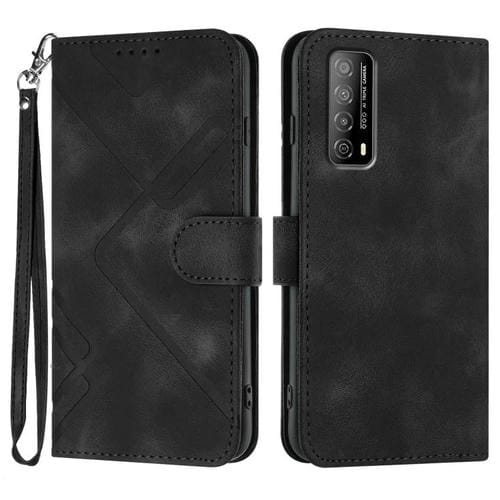 Funda de Cuero para Huawei Enjoy 20 Se 4G con Diseño de Líneas y Tacto Suave (Negra)