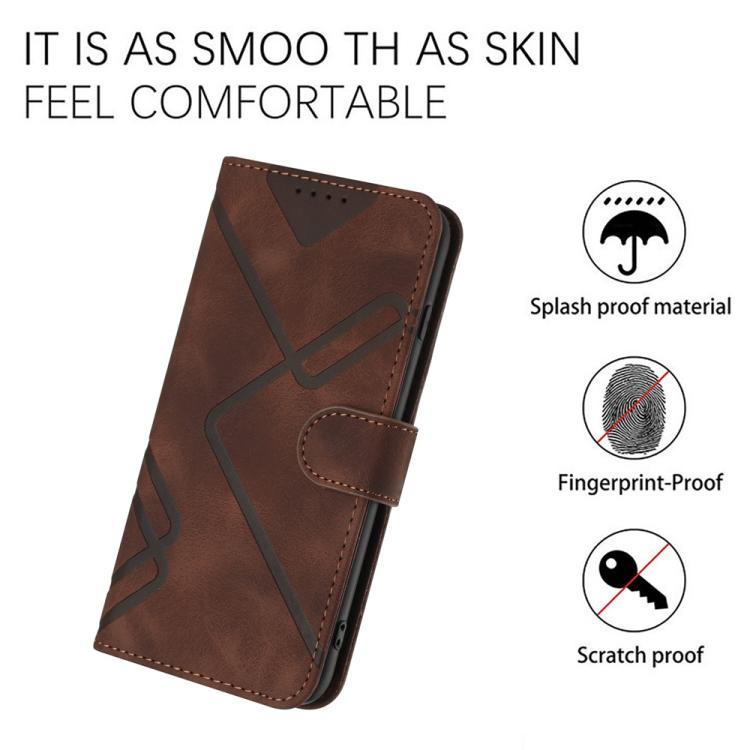 Funda de Cuero para Huawei Enjoy 50 y Nova Y70 con Diseño de Líneas y Tacto Suave (Café)