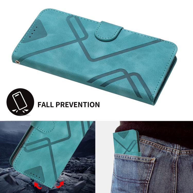 Funda de Cuero para Huawei Enjoy 50 Pro y Nova Y90 con Diseño de Líneas y Tacto Suave (Azul Claro)
