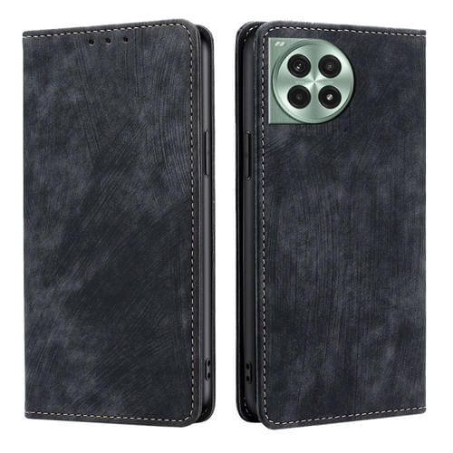 Funda de Cuero Magnética con Cepillo Antirrobo RFID para OnePlus Ace 3 Pro 5G (Negra)