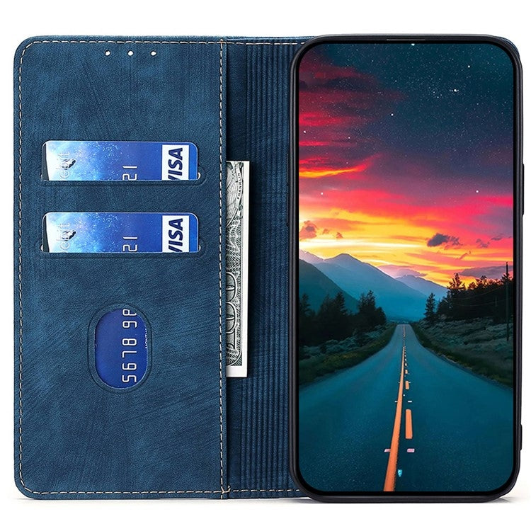 Funda Cuero Magnética con Cepillo Antirrobo RFID para OnePlus Ace 3 Pro 5G (Azul)