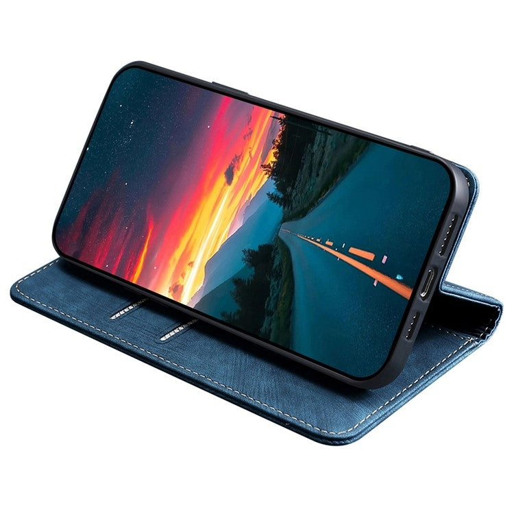 Funda Cuero Magnética con Cepillo Antirrobo RFID para OnePlus Ace 3 Pro 5G (Azul)