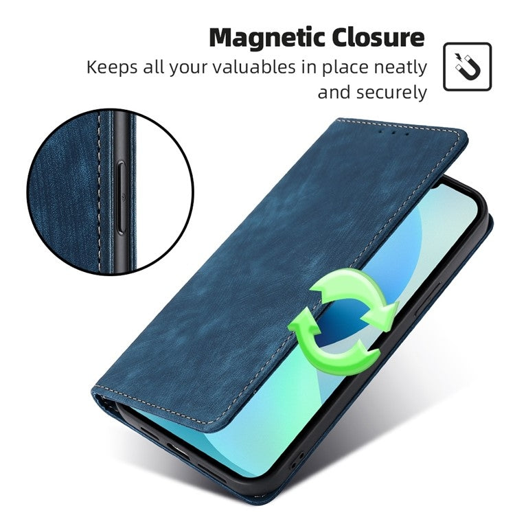 Funda Cuero Magnética con Cepillo Antirrobo RFID para OnePlus Ace 3 Pro 5G (Azul)