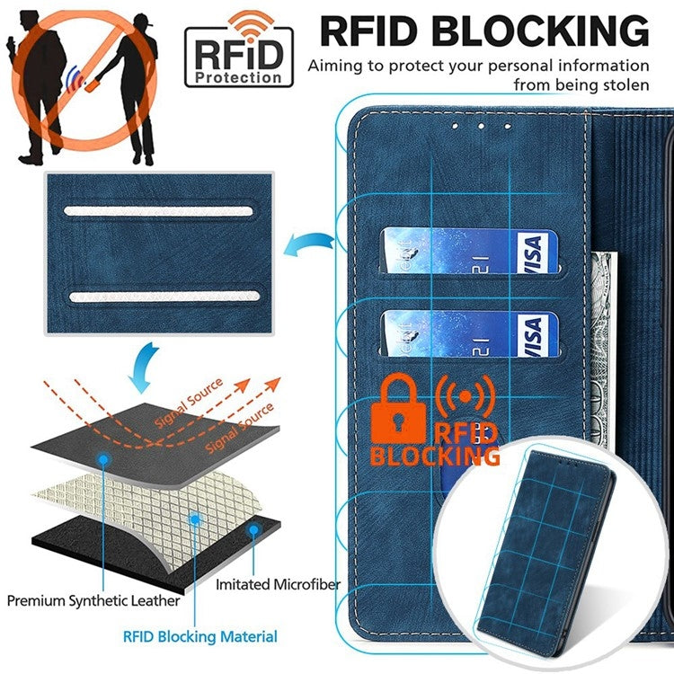 Funda Cuero Magnética con Cepillo Antirrobo RFID para OnePlus Ace 3 Pro 5G (Azul)