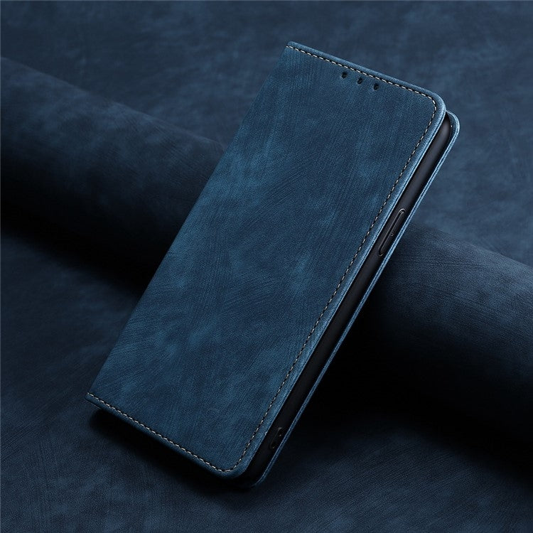 Funda Cuero Magnética con Cepillo Antirrobo RFID para OnePlus Ace 3 Pro 5G (Azul)