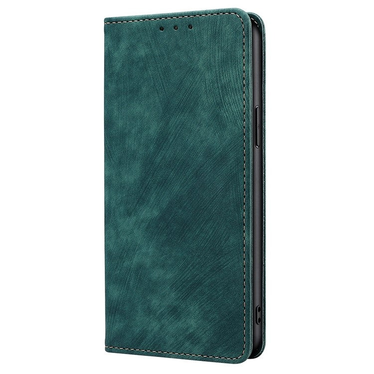 Funda de Cuero Magnética con Cepillo Antirrobo RFID para OnePlus Ace 3 Pro 5G (Verde)