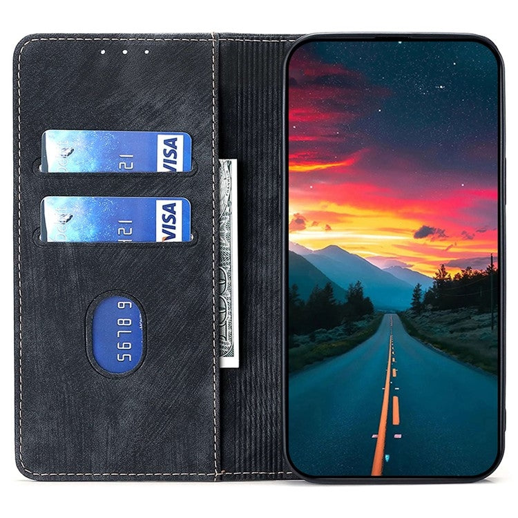 Funda de Cuero Magnética con Cepillo Antirrobo RFID para OnePlus Nord CE 4 Lite 5G (Negro)