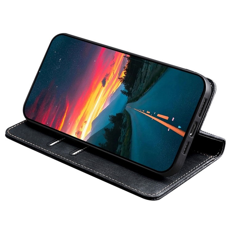 Funda de Cuero Magnética con Cepillo Antirrobo RFID para OnePlus Nord CE 4 Lite 5G (Negro)
