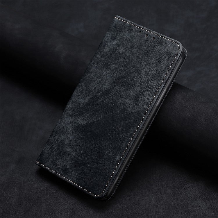 Funda de Cuero Magnética con Cepillo Antirrobo RFID para OnePlus Nord CE 4 Lite 5G (Negro)