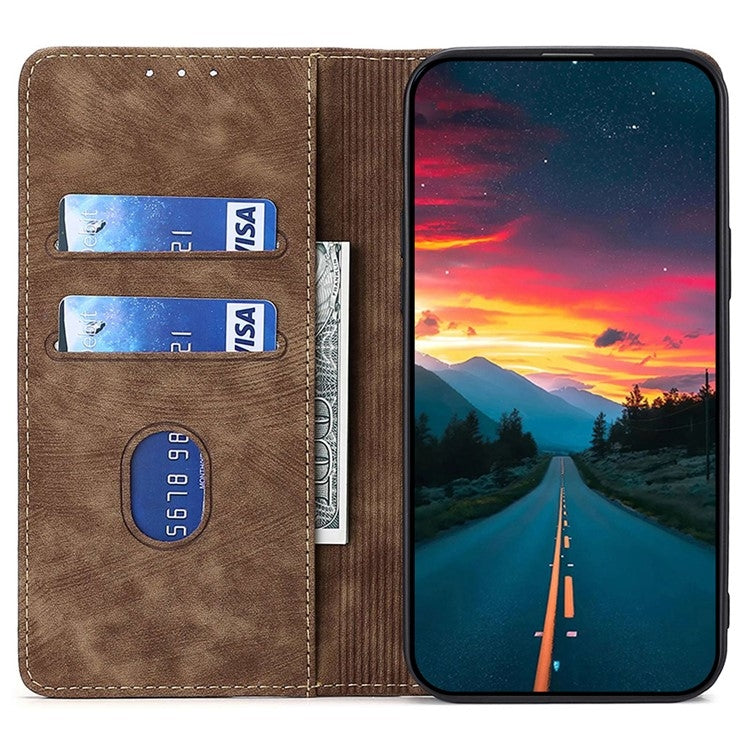 Funda de Cuero Magnética con Cepillo Antirrobo Rfid para OnePlus Nord Ce 4 Lite 5G (Marrón)