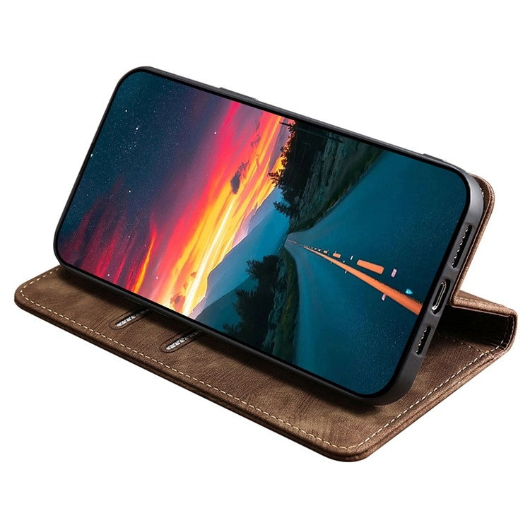 Funda de Cuero Magnética con Cepillo Antirrobo Rfid para OnePlus Nord Ce 4 Lite 5G (Marrón)