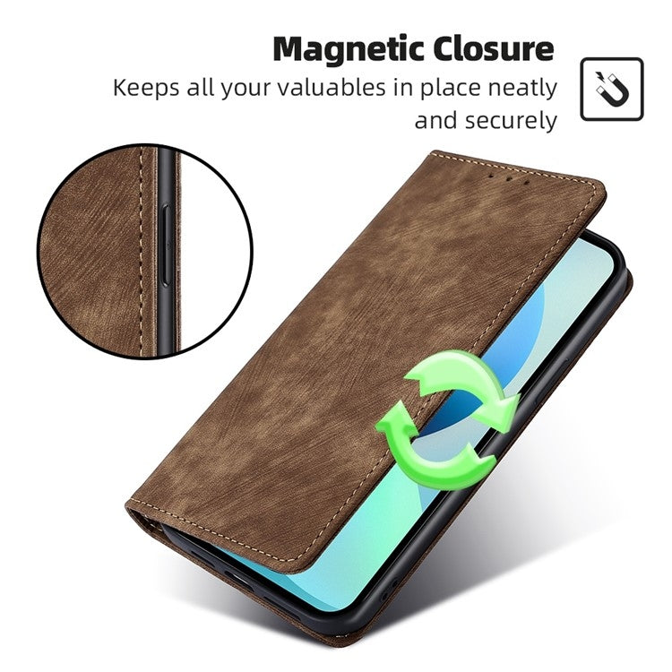 Funda de Cuero Magnética con Cepillo Antirrobo Rfid para OnePlus Nord Ce 4 Lite 5G (Marrón)