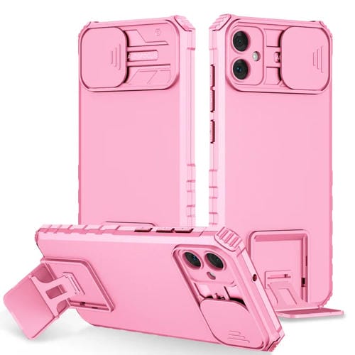 Funda para Teléfono Samsung Galaxy A05 con Soporte Estereoscópico y Pantalla de Leva Deslizante (Rosa)