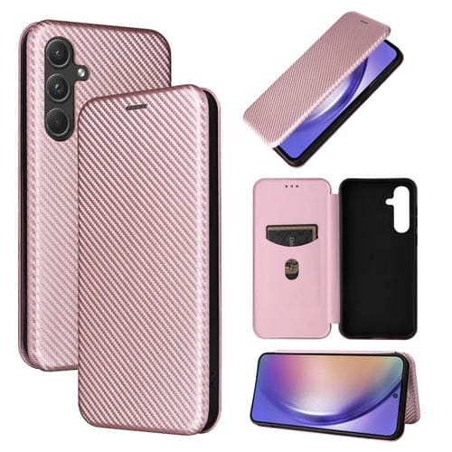 Funda para Samsung Galaxy A55 5G Cuero con Tapa Textura Fibra de Carbono (Rosa)