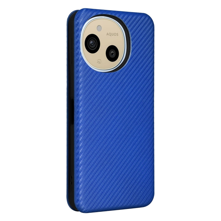 Funda de Cuero con Tapa y Fibra de Carbono para Sharp Aquos Sense9 (Azul)