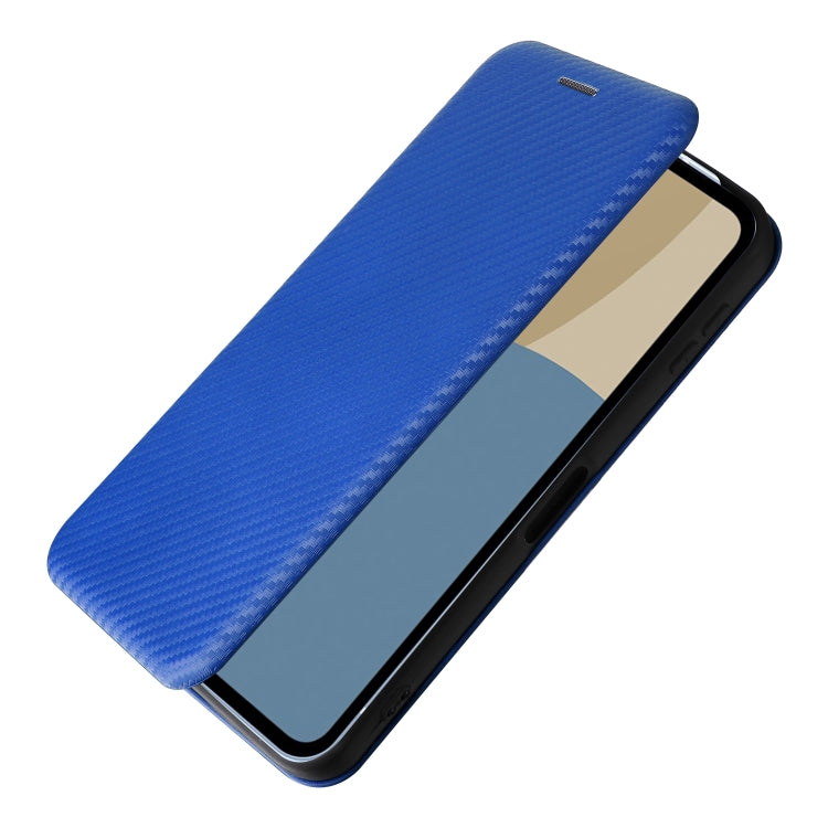 Funda de Cuero con Tapa y Fibra de Carbono para Sharp Aquos Sense9 (Azul)