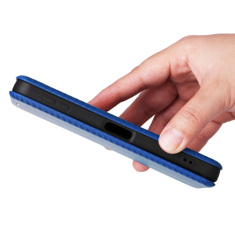 Funda de Cuero con Tapa y Fibra de Carbono para Sharp Aquos Sense9 (Azul)