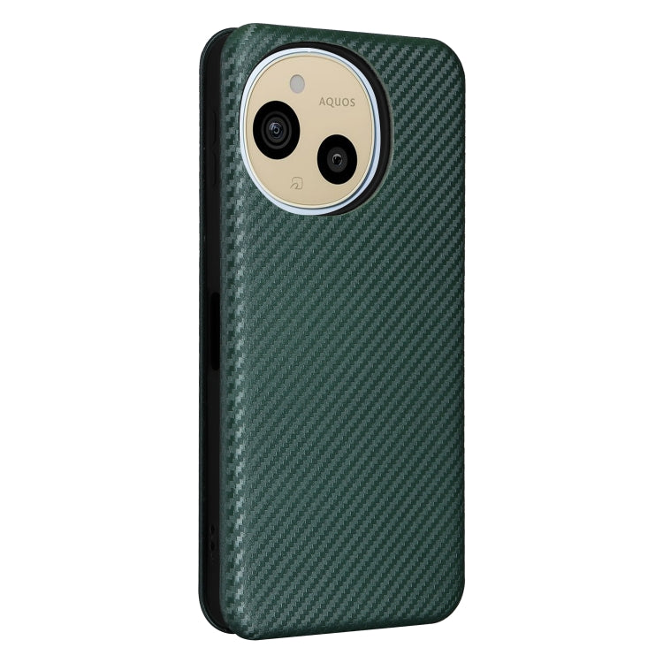 Funda de Cuero con Tapa y Textura de Fibra de Carbono para Sharp Aquos Sense9 (Verde)