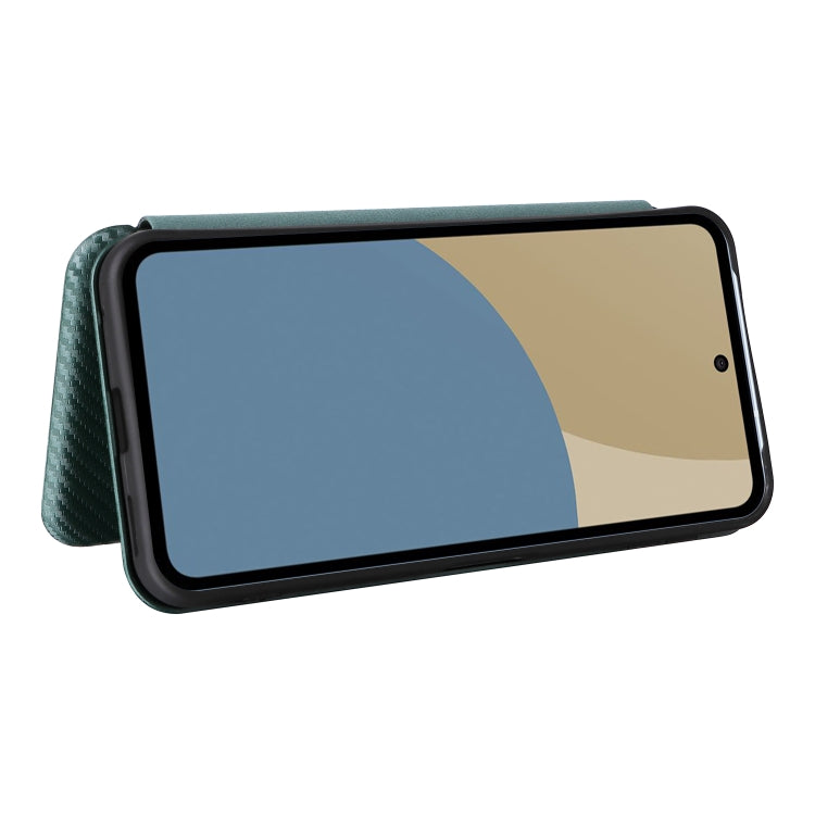 Funda de Cuero con Tapa y Textura de Fibra de Carbono para Sharp Aquos Sense9 (Verde)