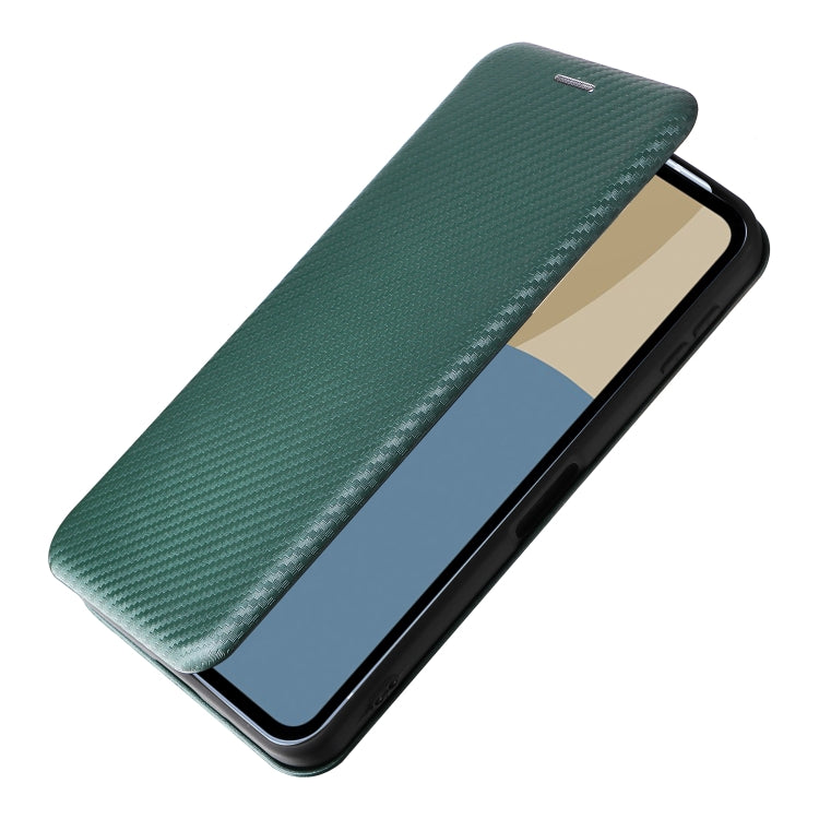 Funda de Cuero con Tapa y Textura de Fibra de Carbono para Sharp Aquos Sense9 (Verde)
