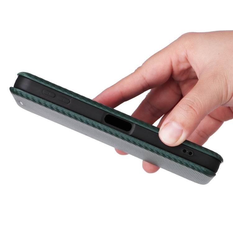 Funda de Cuero con Tapa y Textura de Fibra de Carbono para Sharp Aquos Sense9 (Verde)