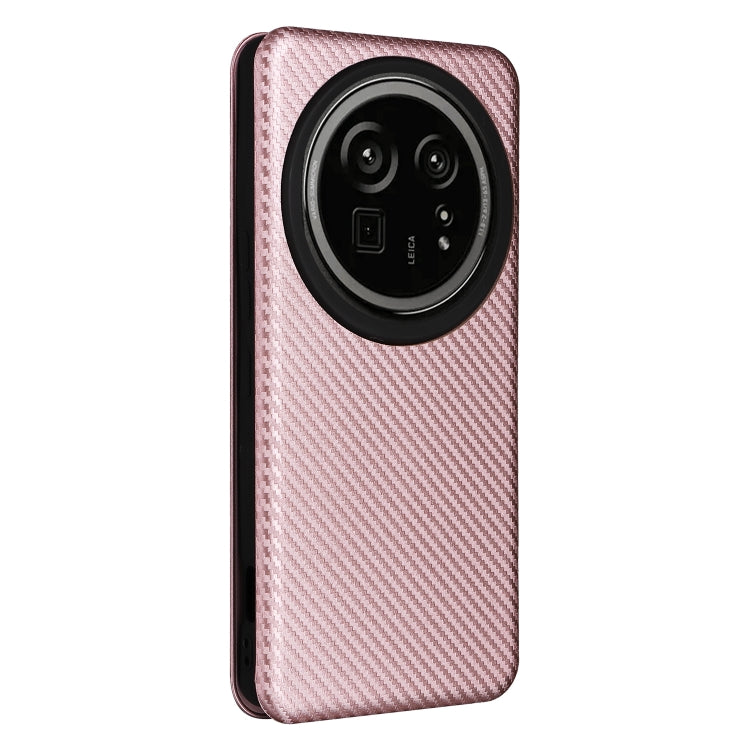 Funda de Cuero con Tapa y Textura de Fibra de Carbono para Sharp Aquos R9 Pro (Rosa)