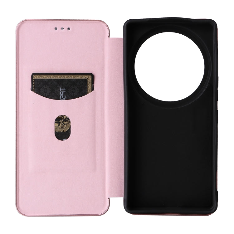 Funda de Cuero con Tapa y Textura de Fibra de Carbono para Sharp Aquos R9 Pro (Rosa)