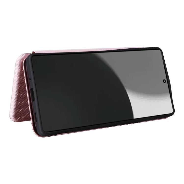 Funda de Cuero con Tapa y Textura de Fibra de Carbono para Sharp Aquos R9 Pro (Rosa)